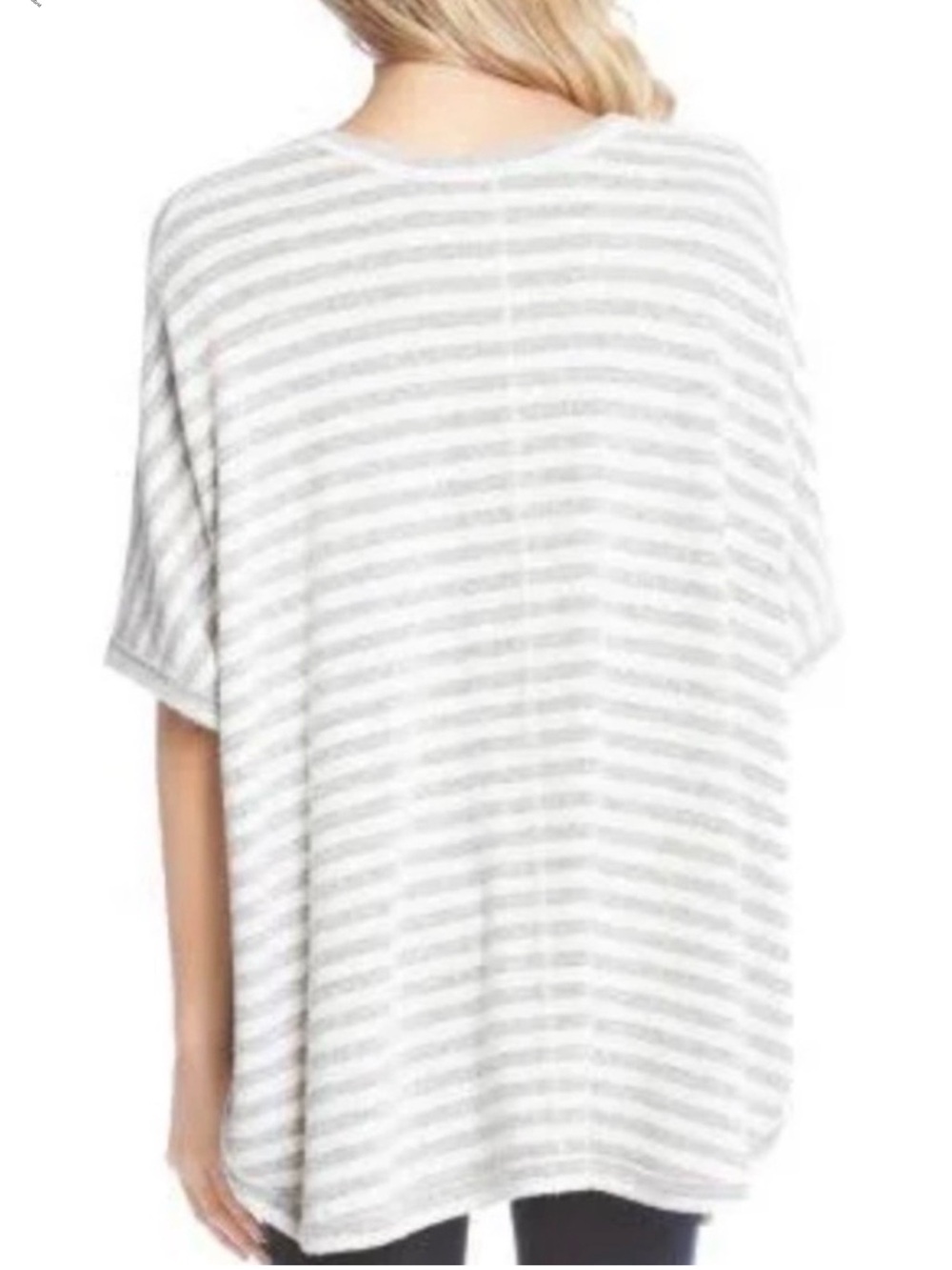 Karen Kane Stripe Kangaroo Pocket Cozy Poncho‎ Top Grey White Stripe XS - Picture 5 of 8